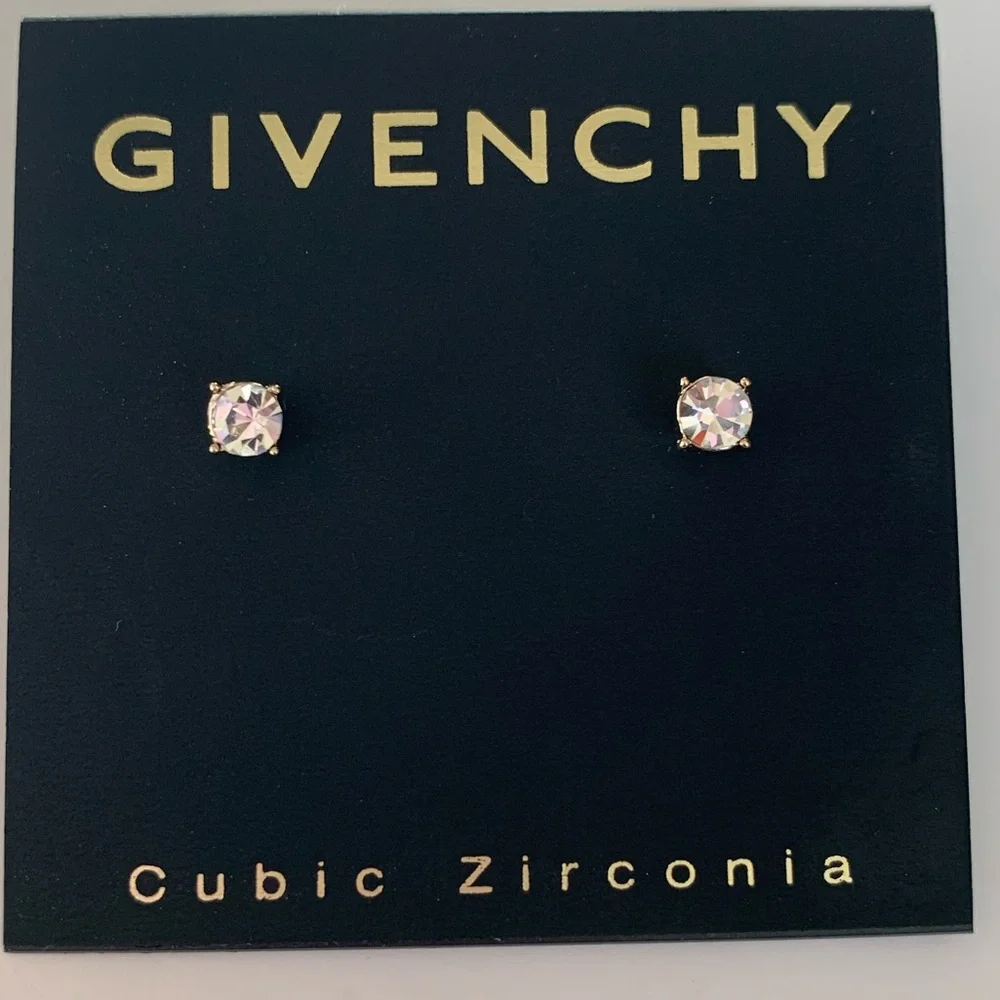 Givenchy Earrings New Stud Gold tTone and Cubic Zirconia - Picture 1 of 3